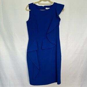 Calvin‎ Kline Cobalt Blue Sheath Dress with Ruffle Detail